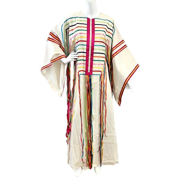 Rare 1960s Josefa Mexico Rainbow Ribbon Caftan - Picture 1 of 7